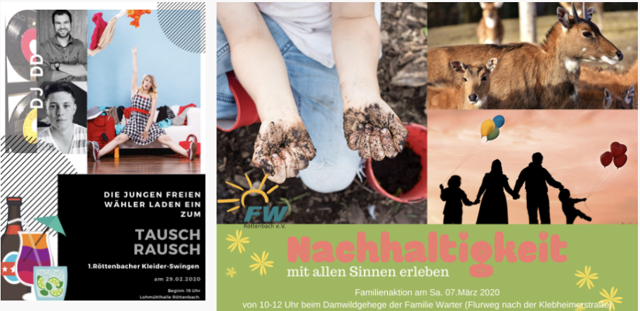 Collage aus kreativen Aktivitäten, Natur, Familie und Tieren mit dem Titel „Nachhaltigkeit“.